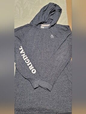 Original Penguin Heather Navy Hooded Sweatshirt with Sleeve Logo
